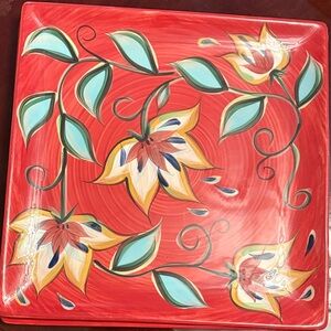 Southern Living Red and White Square Plate set of 2